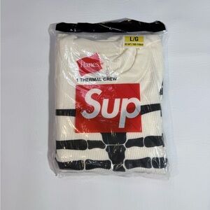 Hanes Supreme Bones White and Black Thermal Crew